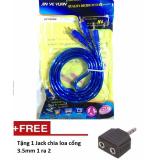 Dây cáp loa 1 đầu 3.5 ra 2 hoa sen av dài 1m chống nhiễu tặng 1 jack chia loa 1 ra 2