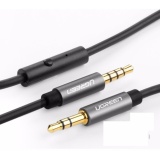 Dây loa kết nối âm thanh cap cấp Ugreen AUX 2 đầu 3,5mm 4 khấc 3 vạch có míc cáp có lò xo chống đứt gãy 20704