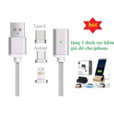 Dây sạc hút nam châm thông minh 3 in 1 Lightning-TypeC -Micro USB Tặng dock sạc iphone