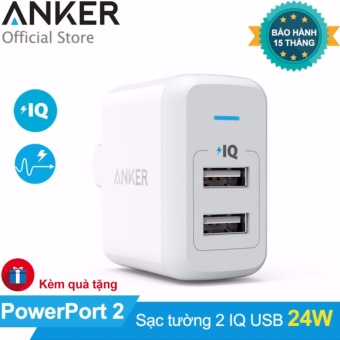 Sạc ANKER PowerPort 2 cổng 24w có PowerIQ (Trắng)  