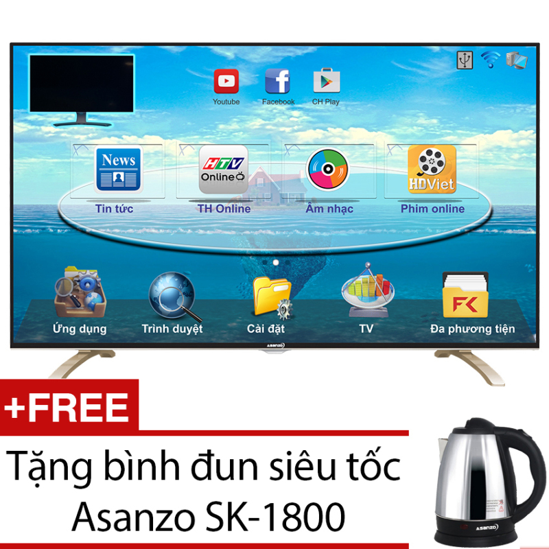 Bảng giá Smart Tivi LED ASANZO 40inch Full HD - Model 40ES900 (Đen) + Tặng bình đun siêu tốc Asanzo SK-1800