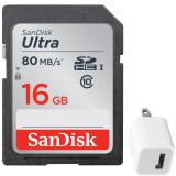 Thẻ nhớ sd sandisk ultra 80mb/s class 10 16g và tặng cốc sạc