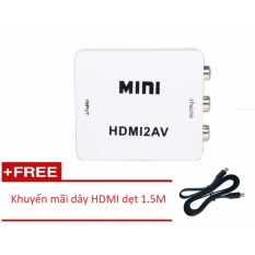 Thiết bị chuyển đổi hdmi sang av trắng + dây hdmi dẹt 1.5m