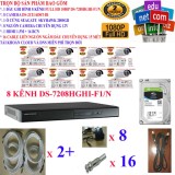 Trọn bộ 1 đầu ghi hình camera 8 kênh full hd 1080p cao cấp đặc biệt hikvision ds-7208hghi-f1/n + 8 camera full hd 1080p ds-2ce16d0t-ir + 1 ổ cứng seagate /toshiba 2000gb + 8 nguồn nhện xịn 12v + 16 rắc bnc + 1 dây hdmi + 8 sợi cáp liền nguồn 15m