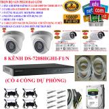 Trọn bộ 1 đầu ghi hình camera 8 kênh full hd 1080p cao cấp hikvision ds-7208hghi-f1/n + 2 camera full hd 1080p ds-2ce16d0t-ir + 2 camera full hd 1080p ds-2ce56d0t-ir + 1 ổ cứng seagate /wd 1000gb + 8 nguồn nhện xịn 12v + 8 rắc bnc + 1 dây hdmi