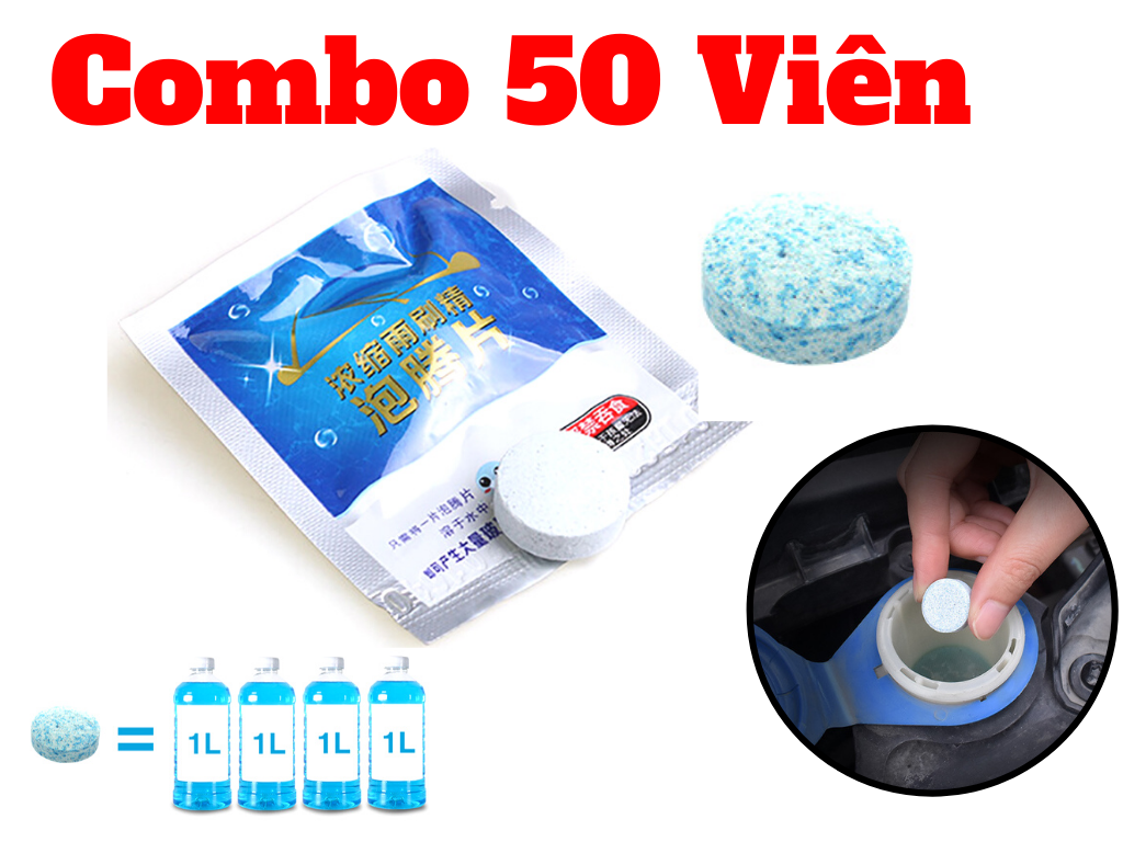 Combo 50 Viên Sủi Rửa Kính Ô Tô Rửa Kính Xe Hơi ,Rửa Kính Xe