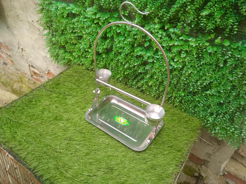 Cầu Đứng Cho Vẹt, Cầu Đậu Cho Chim Bằng Inox Siêu Bền, Chắc Chắn Kèm Cóng Ăn Uống