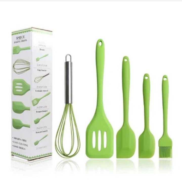 Bộ dụng cụ làm bánh 5 món silicon, nấu ăn, trà sữa, chè gồm chổi, spatula trộn bột, đánh trứng, xẻng silicone chịu nhiệt