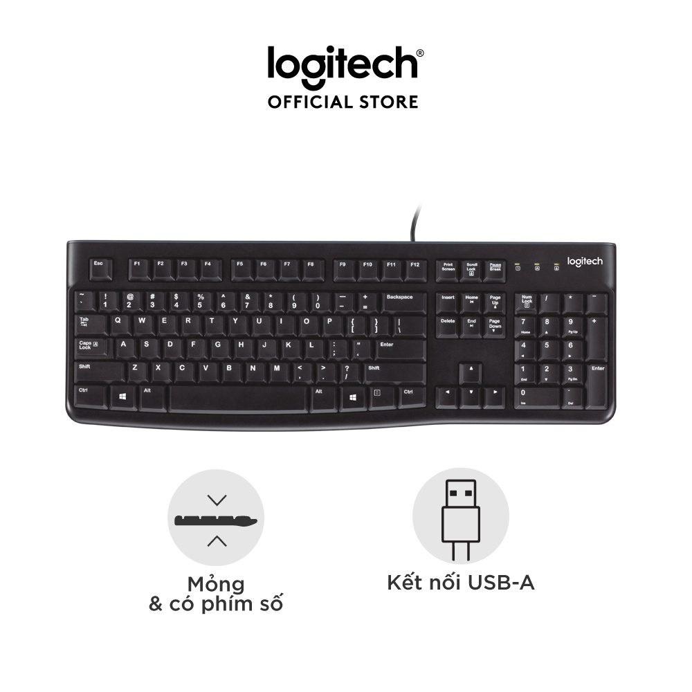 Bàn phím có dây Logitech K120 siêu bền giắc cắm USB (Đen) - BH Chính hãng 36 Tháng