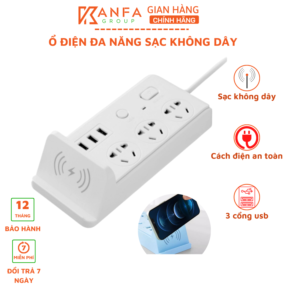 Ổ cắm điện thông minh kèm sạc không dây và sạc usb - ổ điện đa năng có sạc không dây