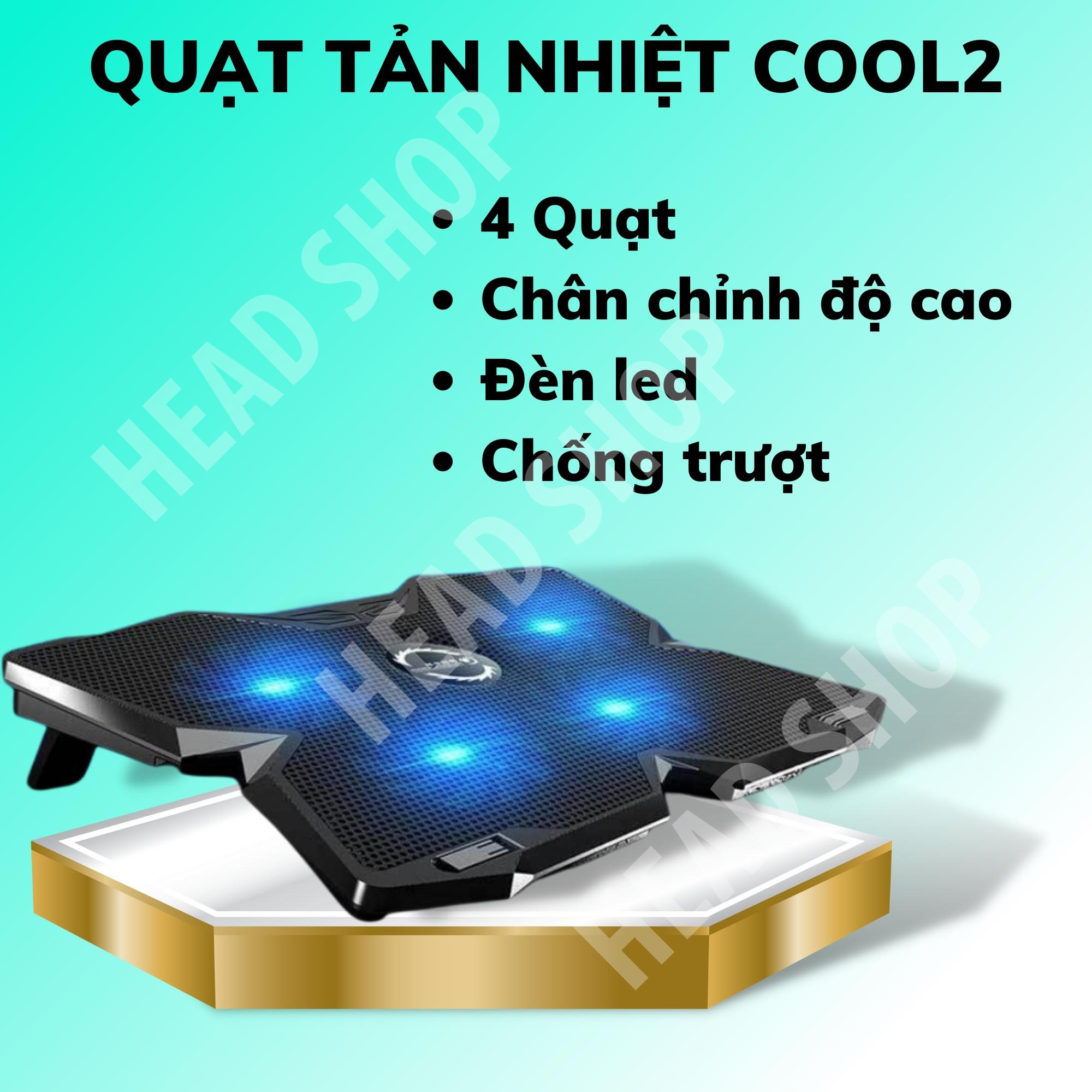 Đế tản nhiệt quạt tản nhiệt laptop cool 2 - 4 quạt, đèn led, đế nâng 17 inch trở xuống headshop
