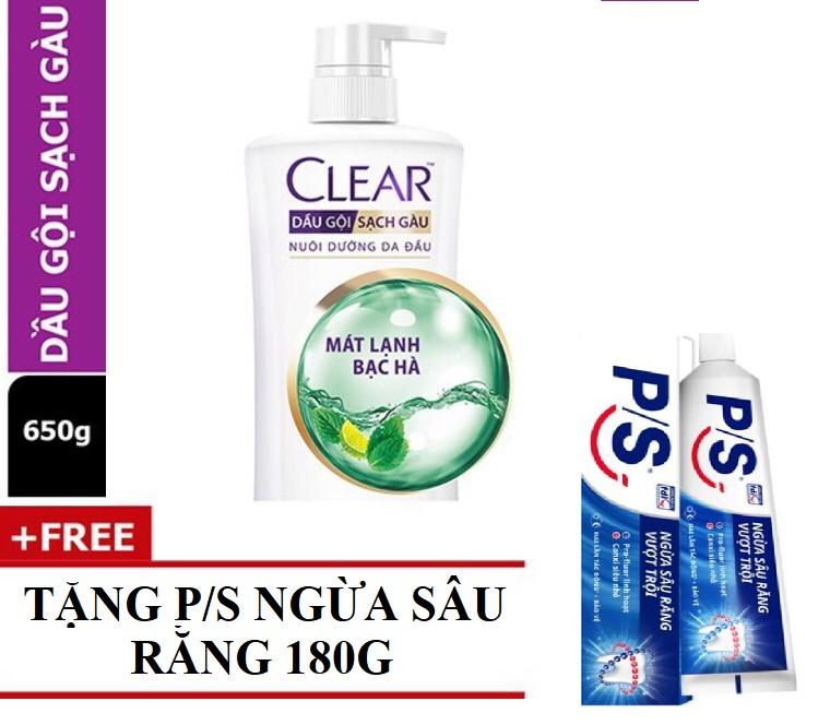 Dầu gội Clear bạc hà 650g TẶNG kem đánh răng PS 80g