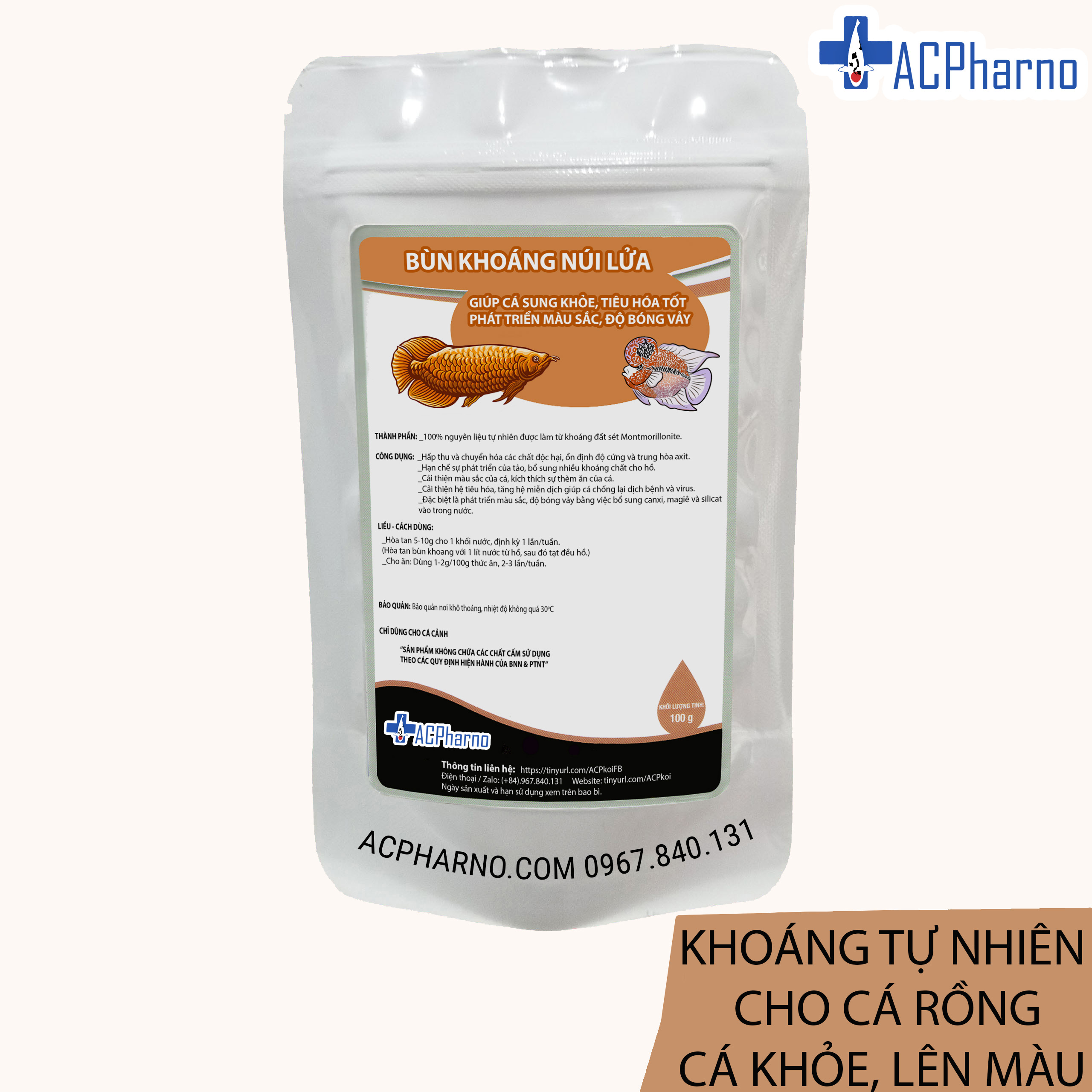 [HCM]Khoáng núi lửa 100gr Khoáng chất cho cá rồng (Arowana) La hán - Phát triển màu sắc - Cá sung khỏe - Tăng độ bóng vảy - Bùn khoáng núi lửa Nhật