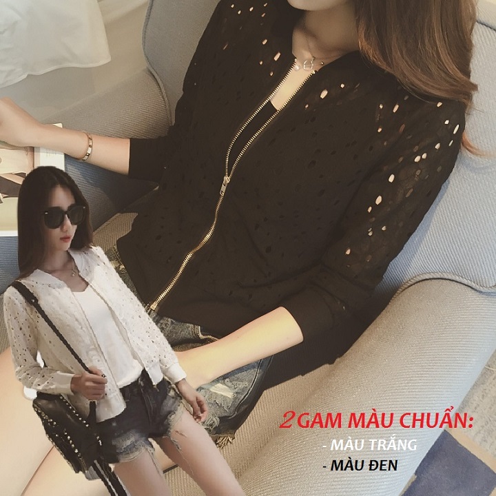 Áo khoác nữ áo khoác ren mỏng chống nắng 2 màu đen và trắng thời trang