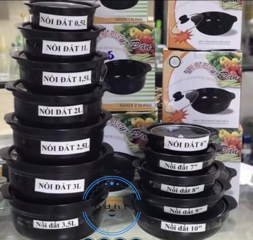 Nồi đất nắp kiếng các size 5 inch / 6inch /7 inch/1 lít /1.5 lít / 2 lít / 2.5 lít