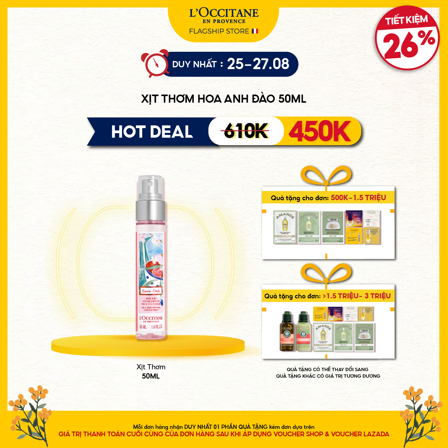 Xịt Thơm L'Occitane Hoa Anh Đào Hương Trái Cây Cherry Blossom Fresh Mist 50ml