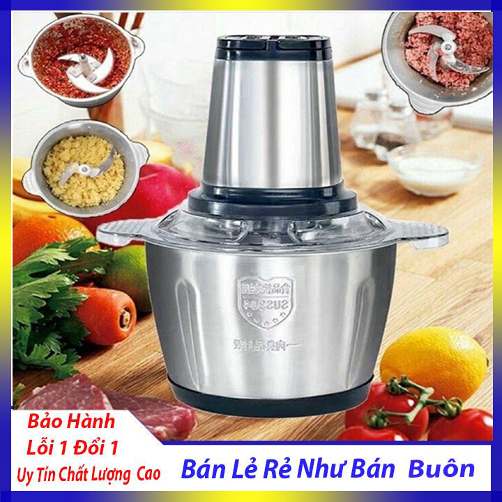 [SALE SỐC] Máy Xay Thịt Cối Inox 4 Lưỡi Đa Năng, Công suất 300W- Xay thịt, xay tỏi ới, xay rau củ quả, BẢO HÀNH 3 THÁNG!