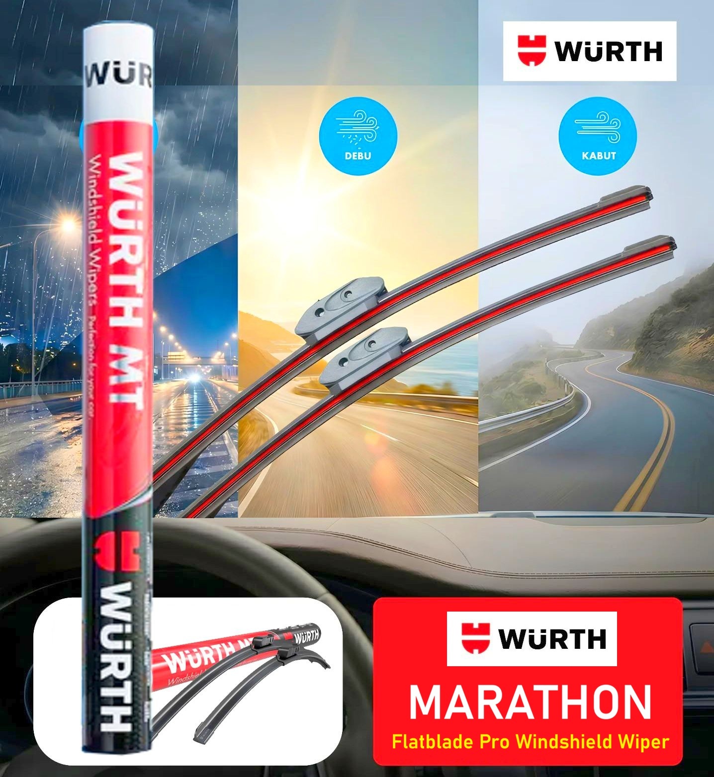Bộ Gạt Mưa Wurth Marathon Pro Cho Mercedes (W205) C180 C200 C230 C240 C250 C280 C300 (2016-2022)