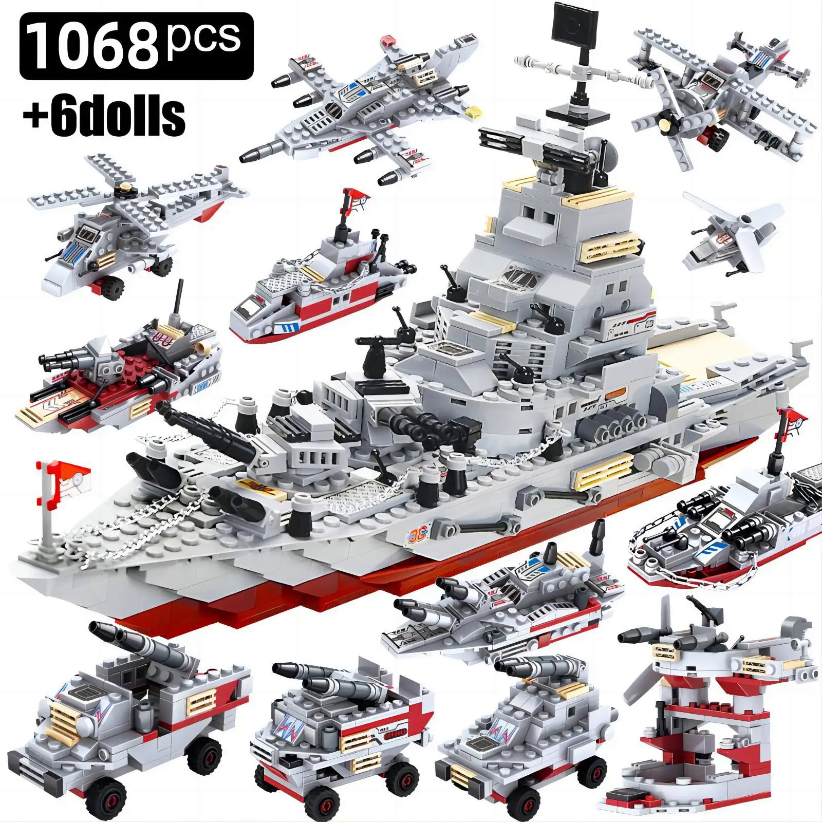 Stem Xây Dựng Thiết Lập Đồ Chơi 1068Pcs Xây Dựng Tàu Tuần Dương Tàu Xây Dựng Đồ Chơi Cho 6 Năm up Chàng Trai 25 Mô hình Kỹ Thuật