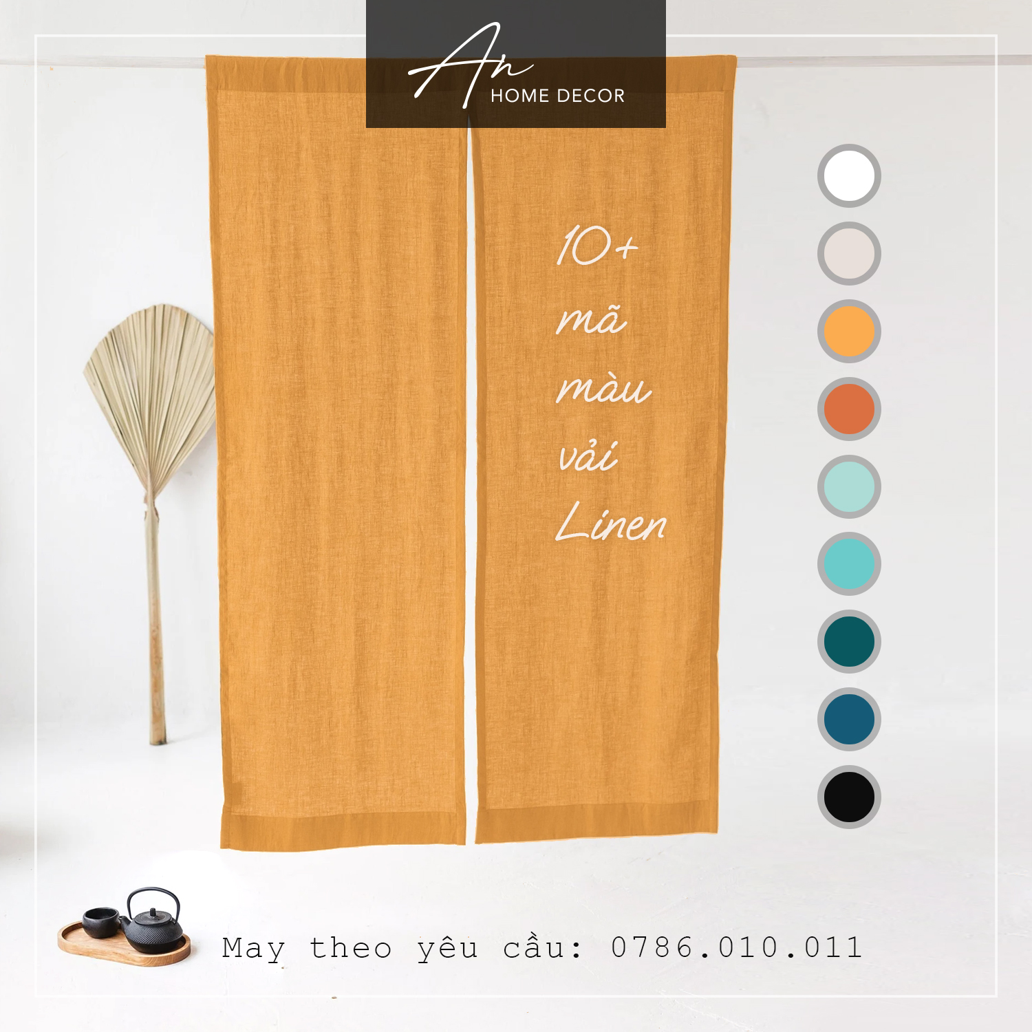 Rèm vải Linen Noren kiểu Nhật 2 tà nhiều màu