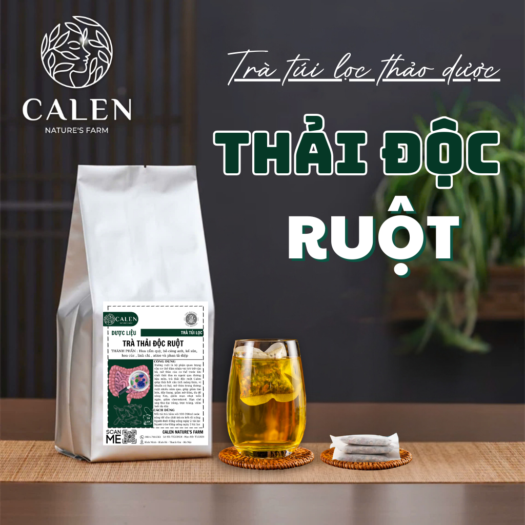 Trà thải độc ruột Calen Nautre's Farm giảm tích tụ axti uric, ngăn ngừa gout và thông ruột nhuận tràng bịch 30 lọc