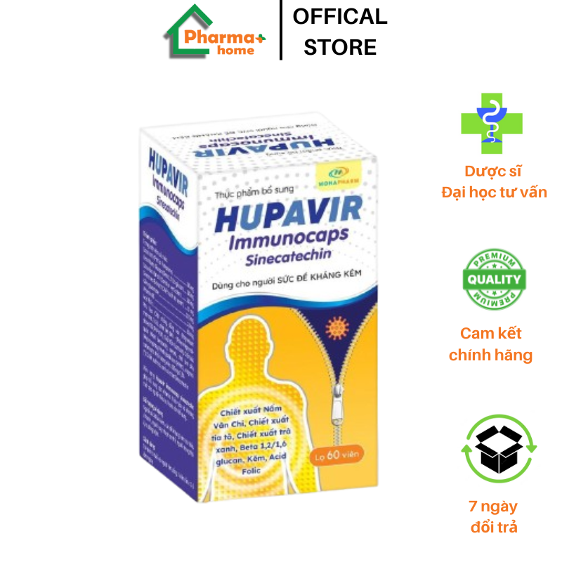 [Che tên] Viên uống Hupavir Immunocaps tăng đề kháng hộp 60 viên - Hỗ trợ tăng đào thải hpv, sùi mào gà cho nam và nữ