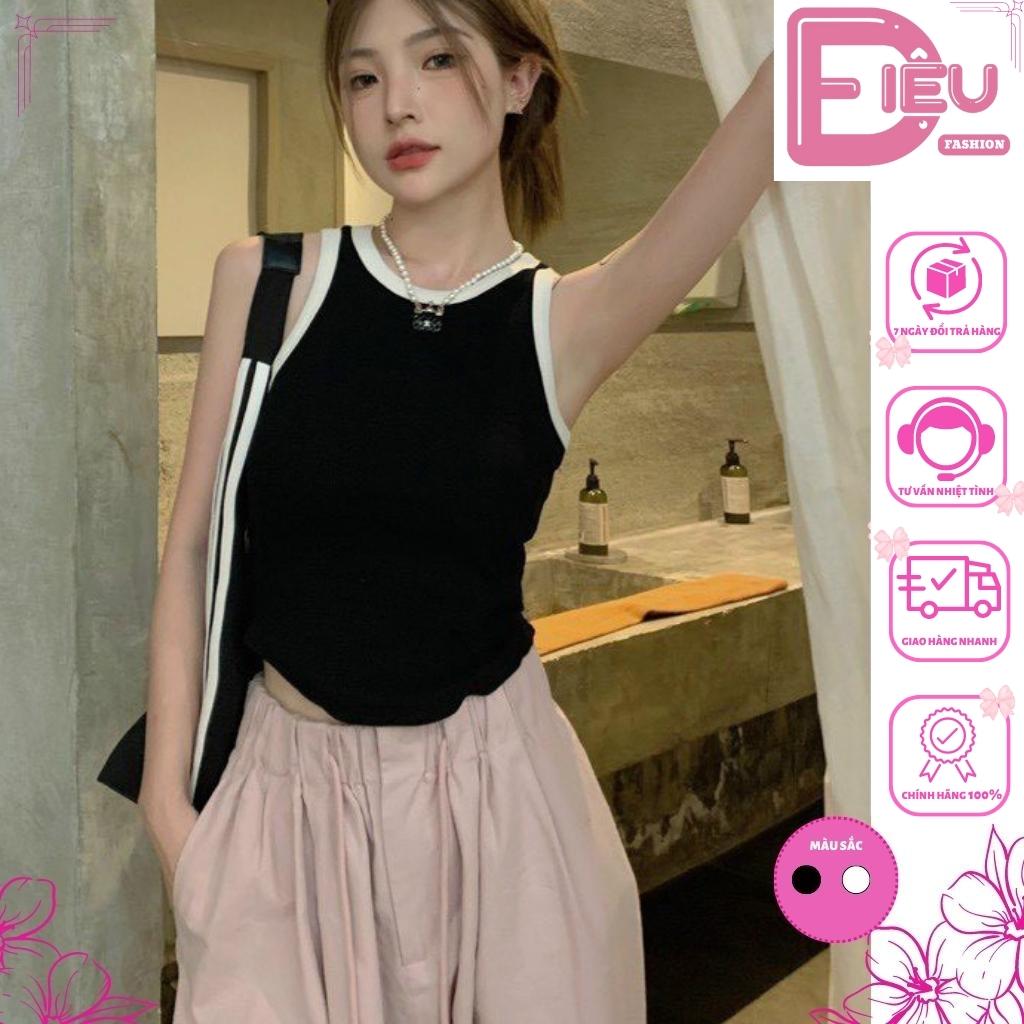 Áo ba lỗ nữ cổ tròn phối viền Điệu Fashion, Áo thun nữ phong cách mùa hè chất thun gân co giãn tốt - A6