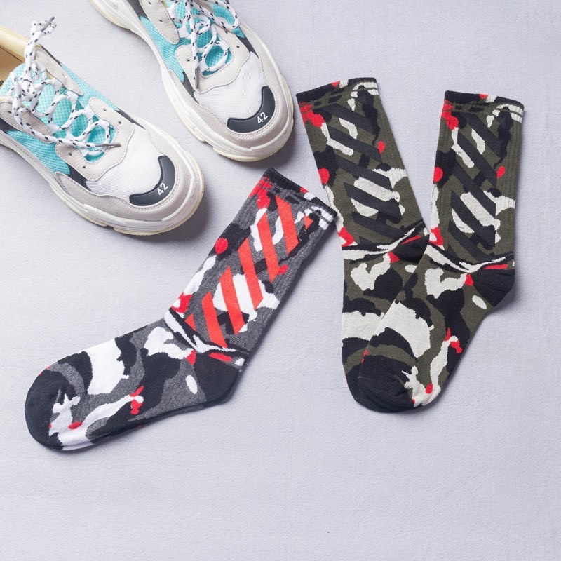 Vớ tất cotton nam nữ cao cổ ow sọc camo rằn ri unisex