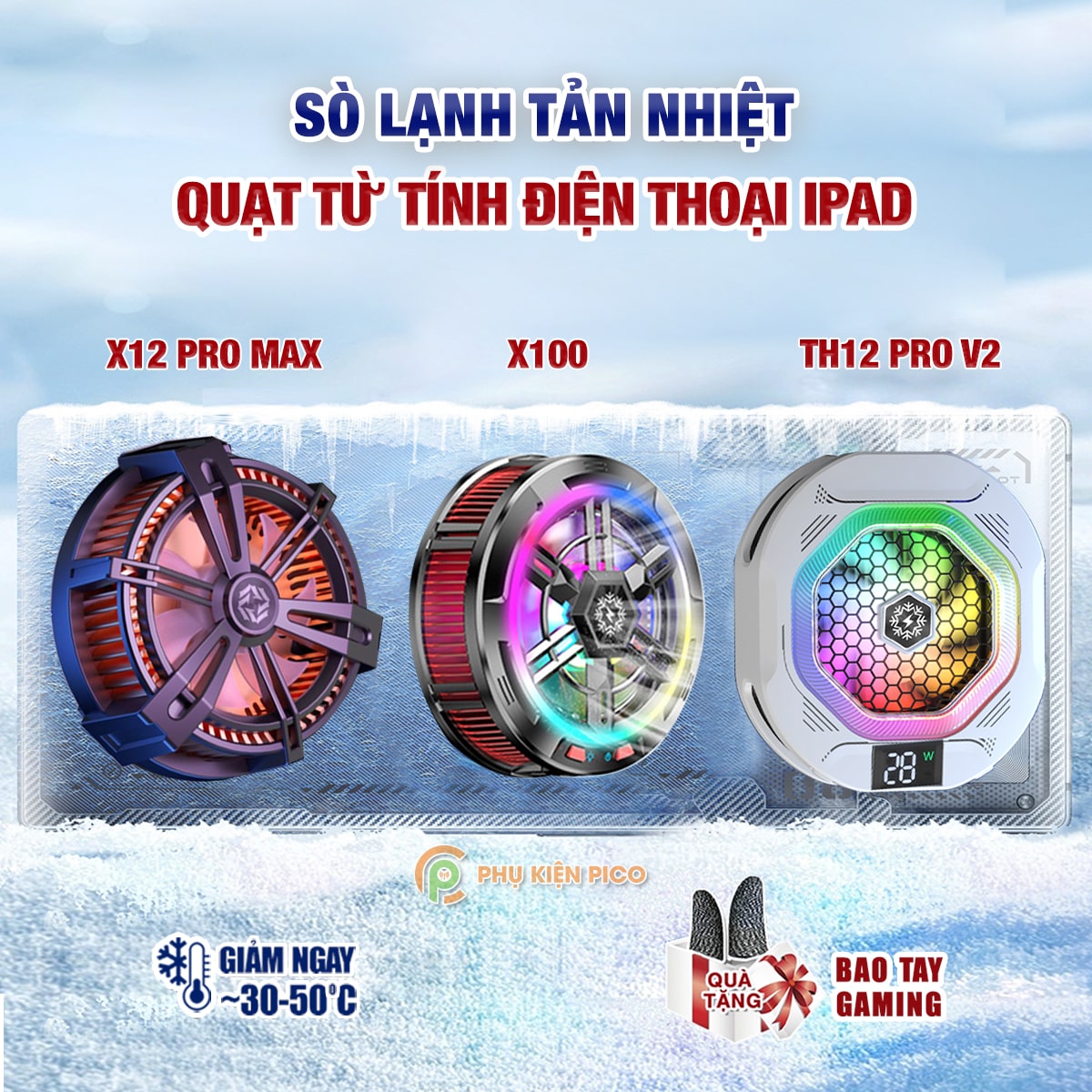 Quạt tản nhiệt điện thoại sò lạnh TH12 Pro V2 / TH28 Pro / TH29 Pro / TH20 / TH21 màn hình led đo nhiệt độ và đèn RGB gaming