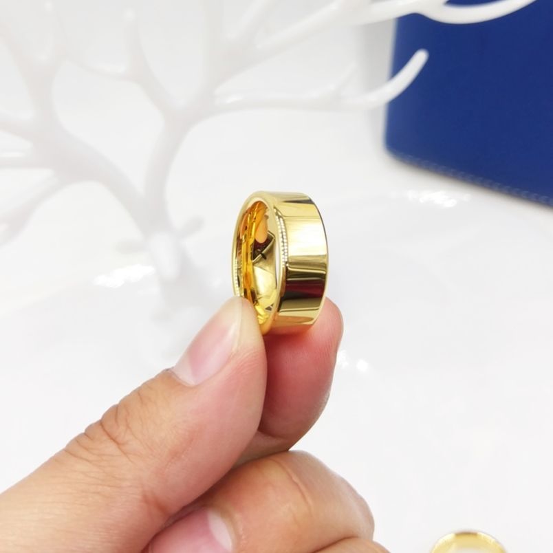 Nhẫn vàng Nam 8 mm chất liệu vonfram mạ vàng sang trọng chống trầy xước
