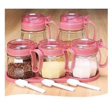 [HCM]Bộ 5 lọ thủy tinh đựng gia vị có tay cầm - Set để gia vị có tay cầm và nắp bật tiện dụng - Lọ gia vị - Hũ gia vị - Lọ gia vị