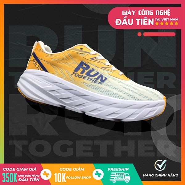 [GIÀY GẮN CHIP]Giày thể thao chạy bộ chính hãng Run Together công nghệ gắn chip thông minh - Giày sneaker màu Vàng đế cao