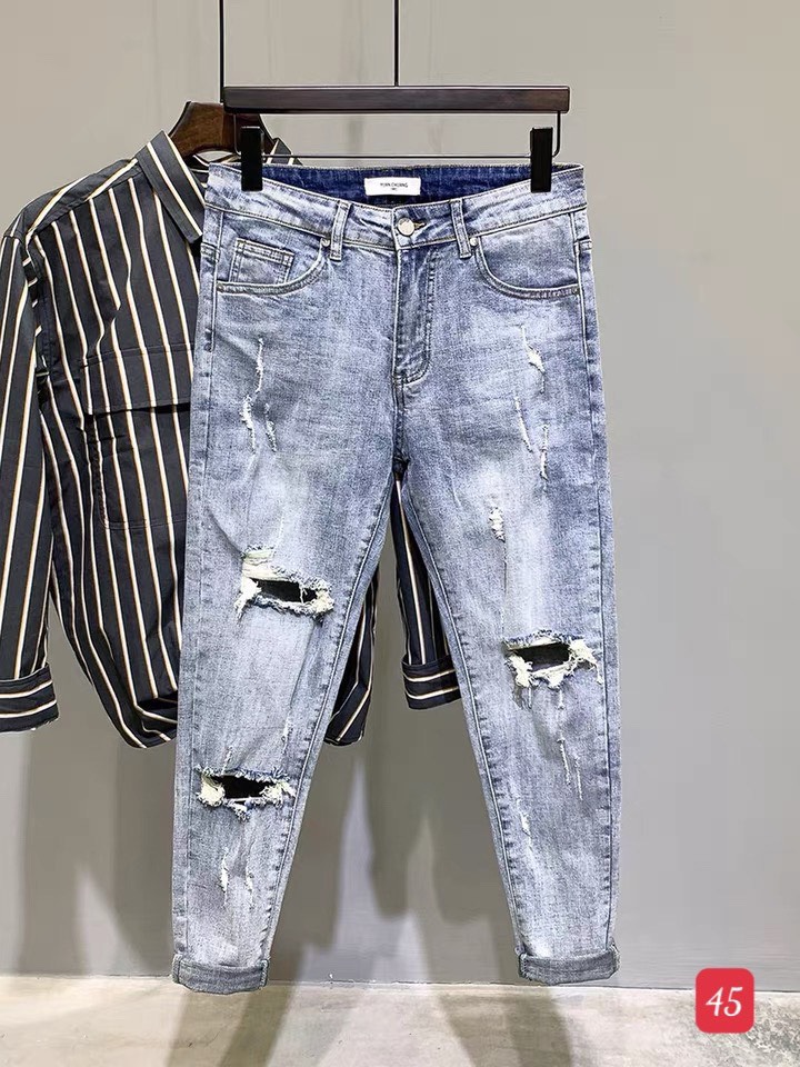 Quần jean nam [FREESHIP] Quần dài nam rách màu xanh - Quần bò nam co giãn chất jean dày dặn chuẩn form Kingshopps Jean16