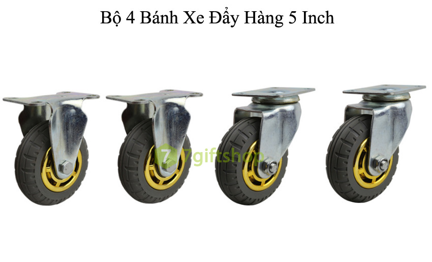 Bộ 4 Bánh Xe Đẩy Hàng Chịu Lực Cao Chống Tiếng Ồn 5 Inch Xoay 360 độ 7hitech