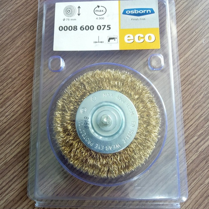 Bộ 5pcs Bánh cước Osborn D75, dày 10, chuôi 6, sợi thép mạ đồng 0.3, sợi chổi dài 15mm-0008600075