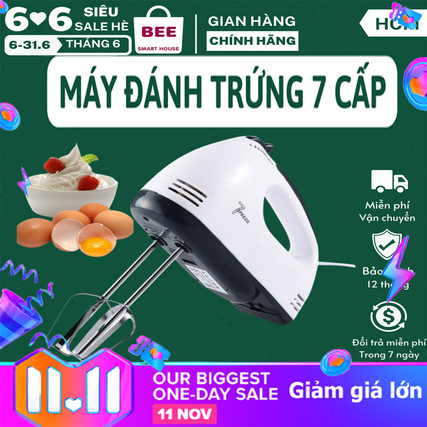 Máy Đánh Trứng Mini Cầm Tay, Máy đánh trứng 7 cấp độ Tiện Dụng Tốc Độ Cực Mạnh, công suất 180W đánh trứng, khuấy bột, tạo bọt cafe với 2 loại que đánh