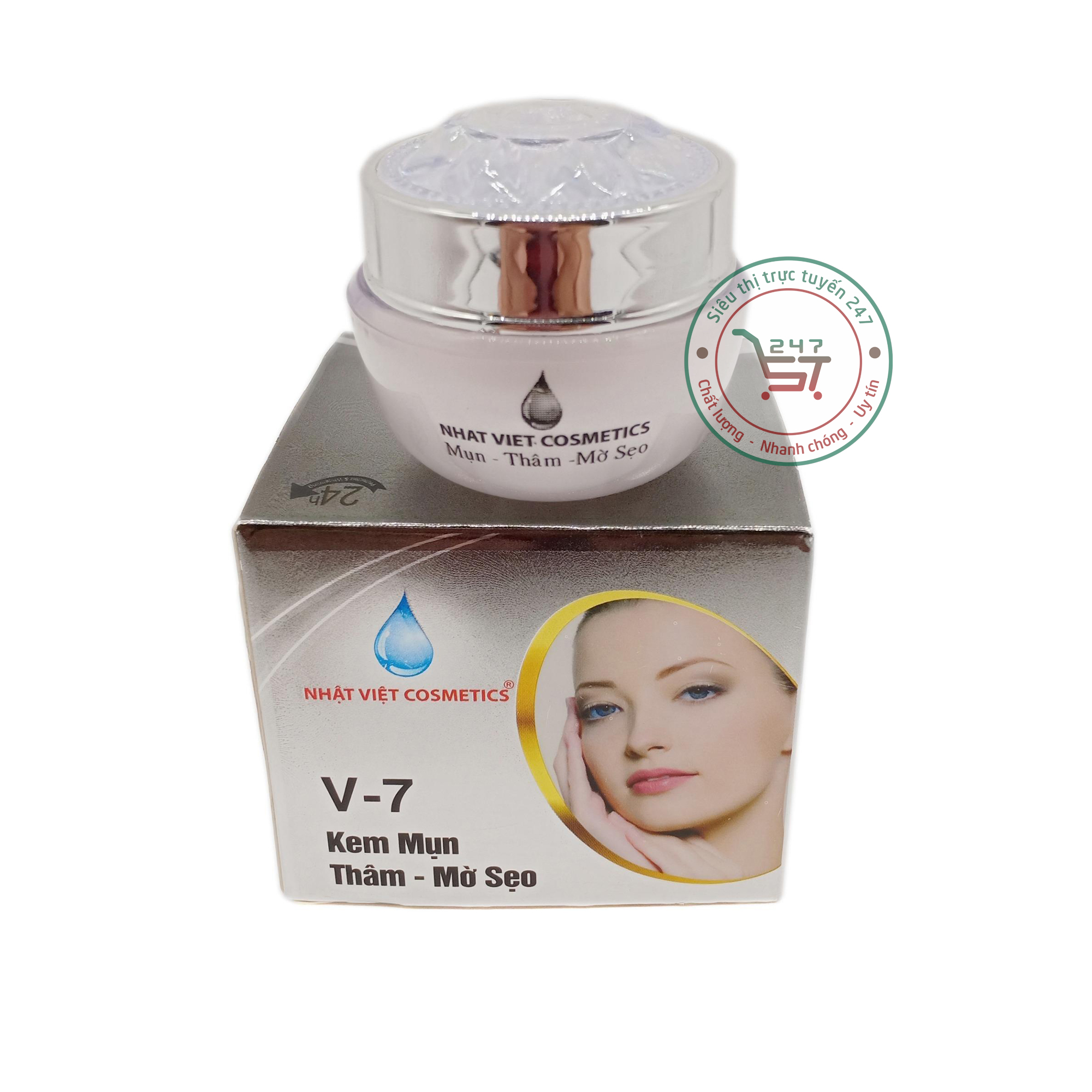 Kem mụn thâm mờ sẹo ngọc trai đen sữa ong chúa Nhật Việt V7 12g (Xám)