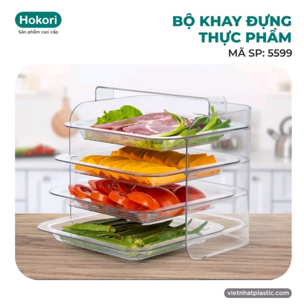 Bộ khay đựng thực phẩm Hokori 5599, Khay đựng thức ăn trong suốt Nhựa Việt Nhật cao cấp