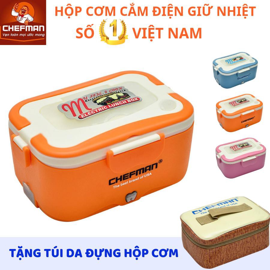 Hộp Cơm Hàn Quốc Cao Cấp Siêu Giữ Nhiệt Hộp Cơm Cắm Điện Hâm Nóng Chefman - Hộp Cơm 112i Ruột Inox 304 Đa Năng + Tặng túi da đựng & Bộ đũa thìa Hâm Nóng Thức Ăn Tiện Lợi Bảo Hành 12 Tháng