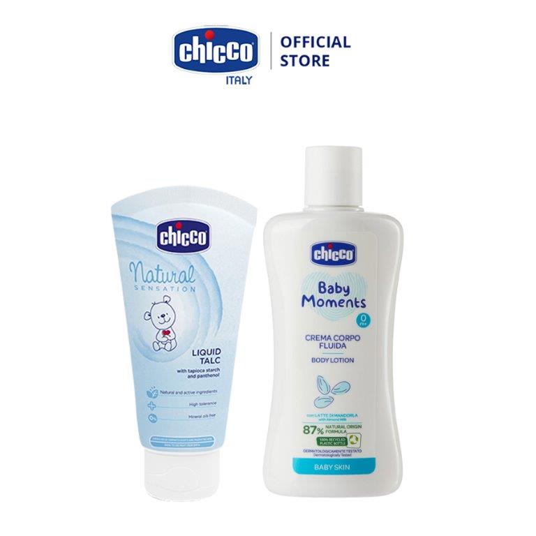 Combo Phấn rôm nước Chicco 0M+ 100ml + Sữa dưỡng thể chiết xuất Hạnh nhân Chicco 200ml