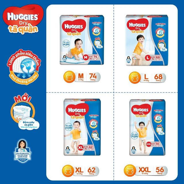 Tphcm - tã - bỉm quần huggies các size m74/l68/xl62/xxl56