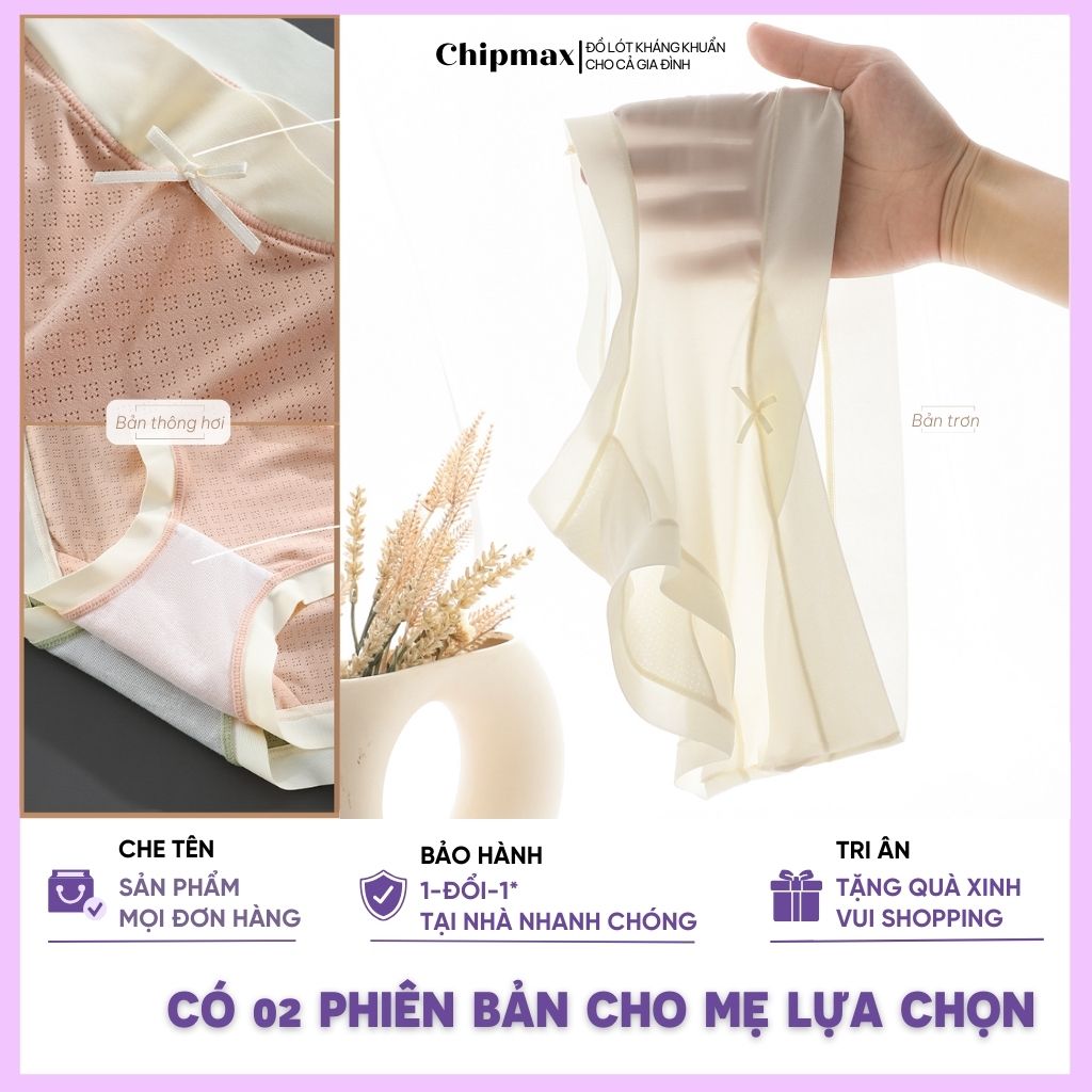 [SET 4] Quần Lót Bầu LỤA BĂNG Chip Bầu Cạp Chéo Đáy COTTON TRẮNG 2 Lớp Kháng Khuẩn Cao CấpChipmax-B2