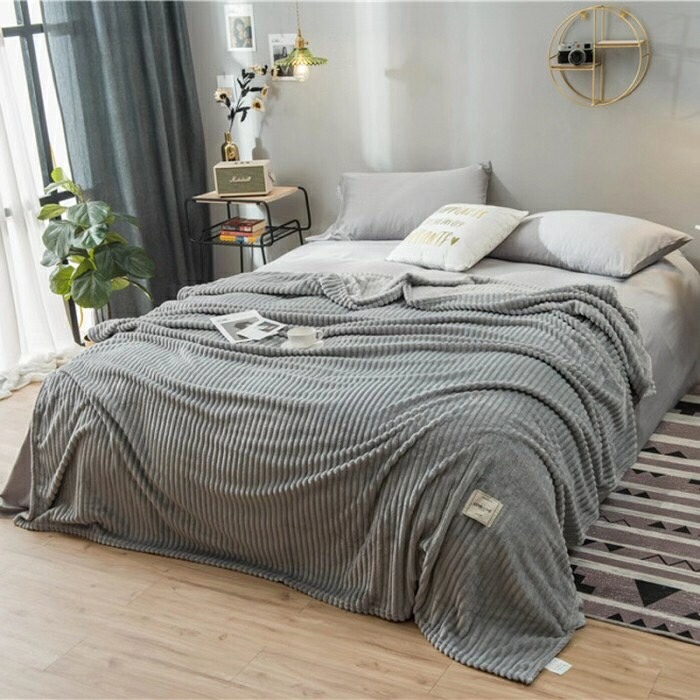 Chăn tuyết nỉ nhung tăm cao cấp màu ghi siz 200*230