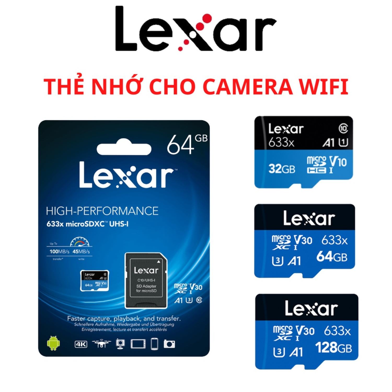 Thẻ nhớ chuyên dụng cho CAMERA EZVIZ IMOU... MicroSD Lexar 32G/64G/128G, hàng chính hãng- Tin Học Thịnh Phát
