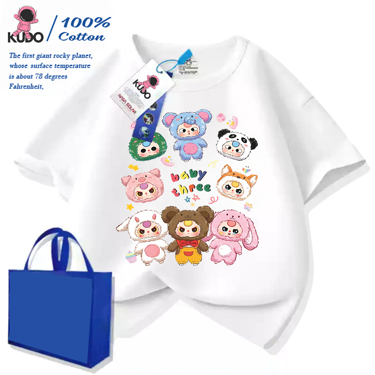Áo thun cho bé KUDO size 10 - 40 kg họa tiết baby three dễ thương chất vải 100% cotton tự nhiên co dãn 4 chiều siêu thoáng khí tránh hầm bí, bst baby three 01