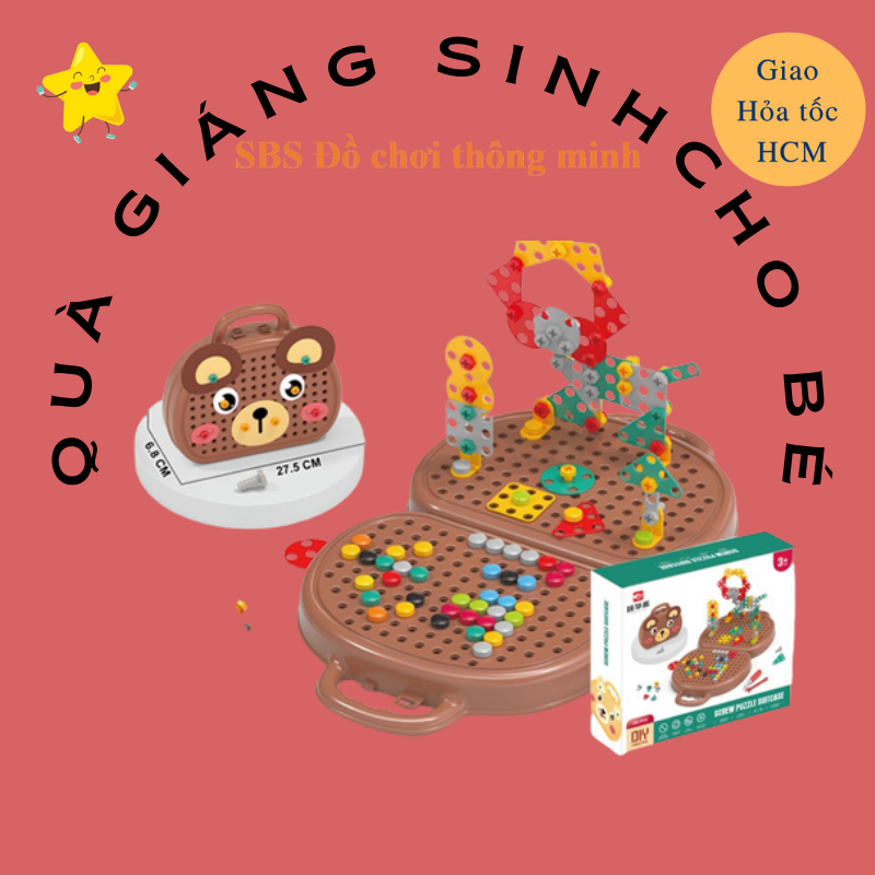 Bộ đồ chơi kỹ sư lắp ráp - va ly đồ chơi vặn ốc vít có khoan dùng pin