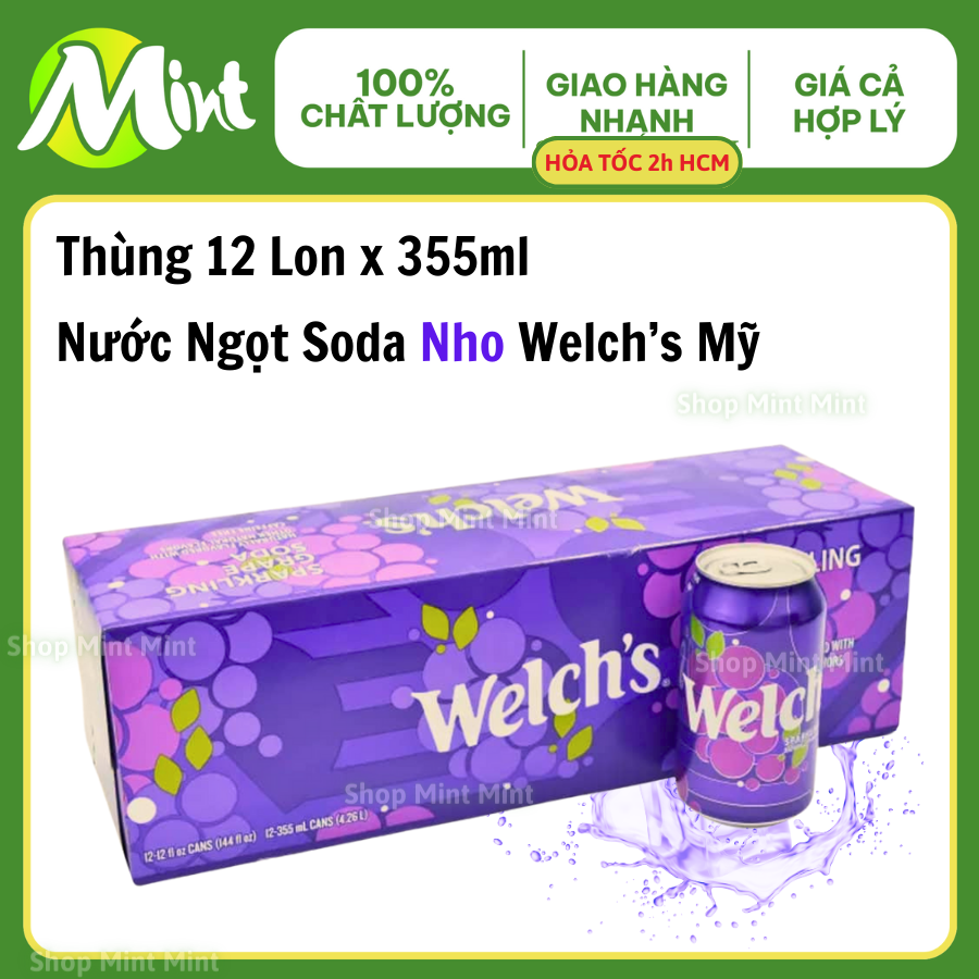 Thùng 12 lon x 355ml_ Nước ngọt có ga Welch’s vị nho của Mỹ ( Soda Nho ). Shop Mint Mint.