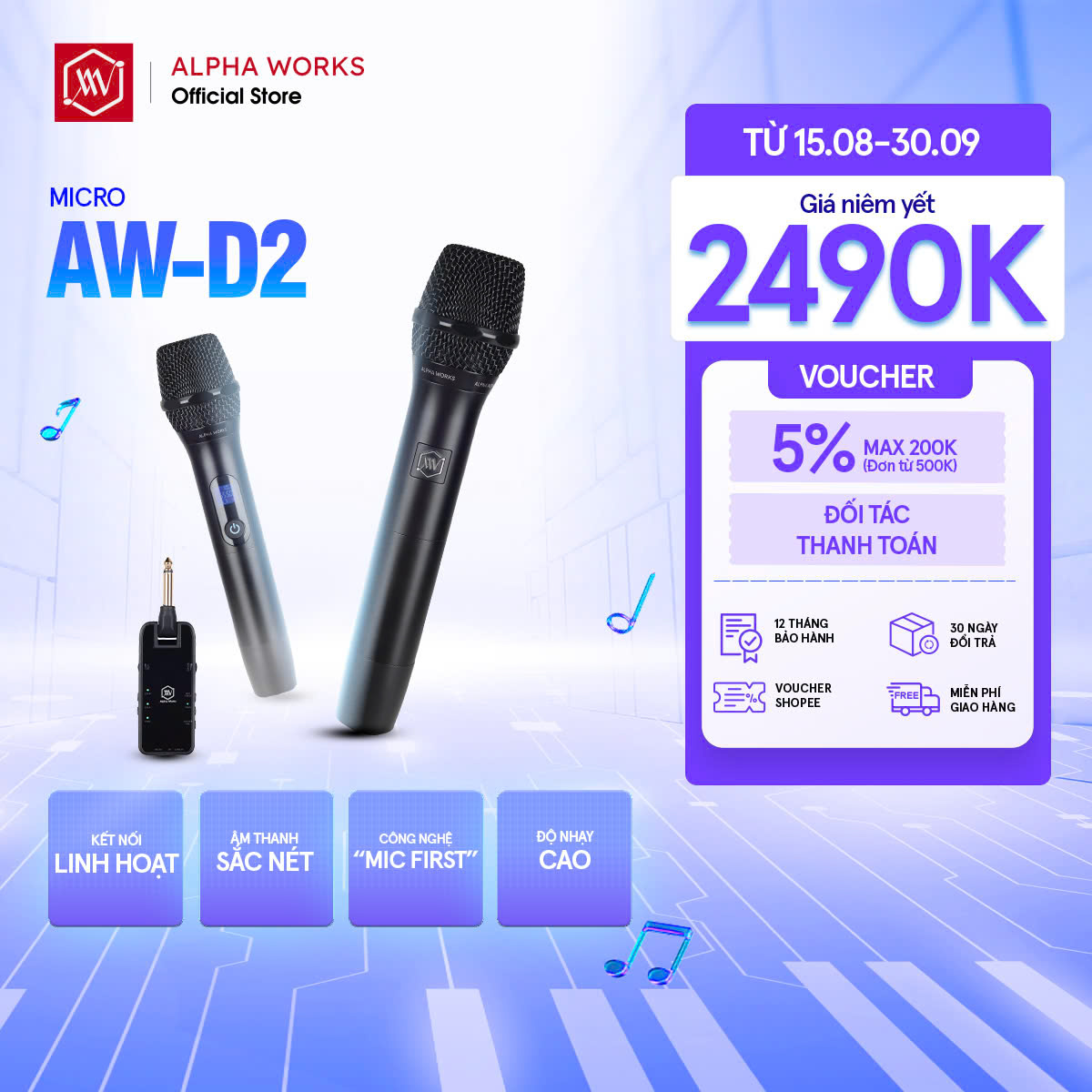 Micro không dây alpha works d2 - hàng chính hãng pgi