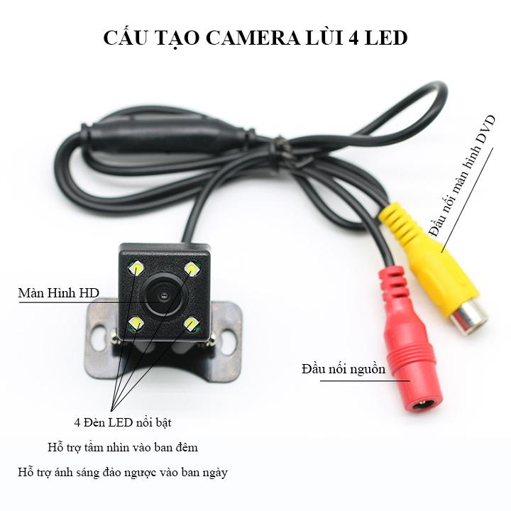 Camera lùi ô tô có đèn 4 LED hồng ngoại, chống nước tuyệt đối, góc rộng 170 độ