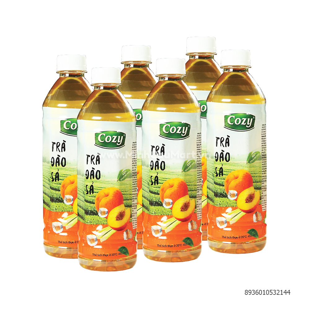 Lốc trà đào sả cozy chai 350ml/6 chai